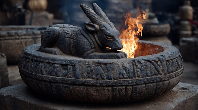 The Canaanite god Moloch, represented as a massive, hollow bronze idol with a consuming fire.