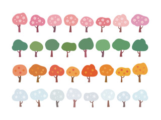 春夏秋冬の四季の木が並んだかわいいイラスト