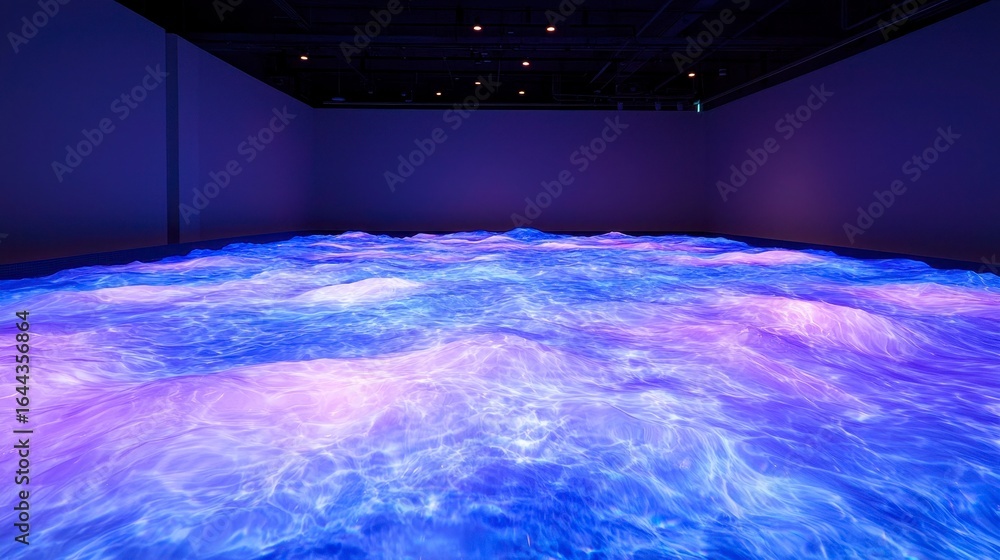 Poster a mesmerizing immersive art installation featuring vibrant waves of light and color simulating an oc