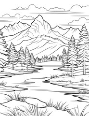 River in the mountain coloring page
