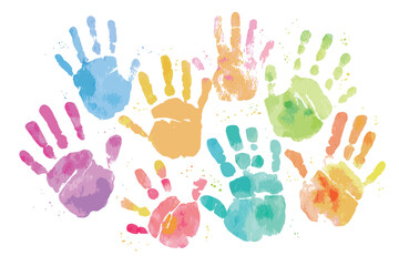 Fototapeta premium A group of hands with different colors. Some are pink, some are blue, and some are yellow