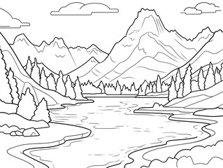 River in the mountain coloring page