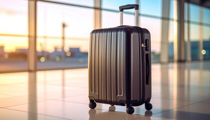 Modern Suitcase in Airport Terminal at Sunset