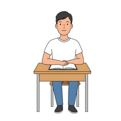 High School Male Student Sitting in Classroom &mdash; Character Illustration PNG & Background Scene