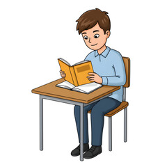 High School Male Student Sitting in Classroom &mdash; Character Illustration PNG & Background Scene