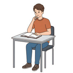 High School Male Student Sitting in Classroom &mdash; Character Illustration PNG & Background Scene