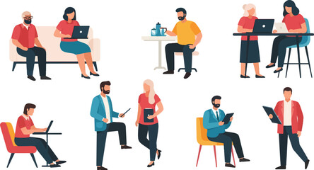 Many people vector illustration . Group of male and female adult cartoon characters