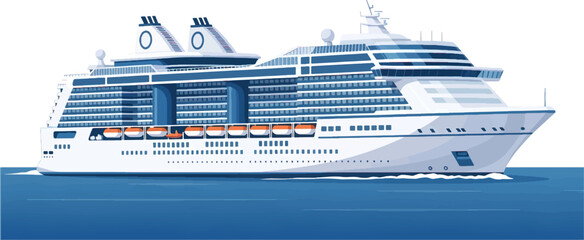 Blue cruise liner swimming in the ocean