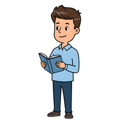 High School Male Student Reading Book in Library &mdash; Character Illustration PNG & Background Scene