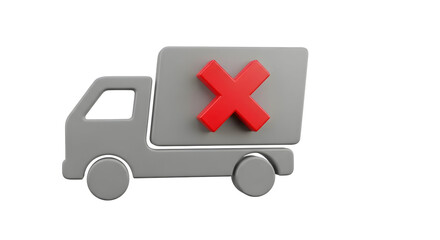 Obraz premium Red X symbol on a grey delivery truck icon indicating transport failure or rejection, a clear visual for logistics and shipping issues