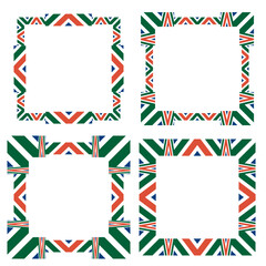 Bold color frames. Tricolor ethnic patterns. Modern square corners.