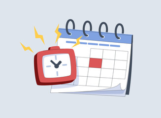 Deadline vector concept, alarm clock and calendar for time management. Reminders, scheduling apps, for productivity tools. planning efficiency, notification, and daily organization