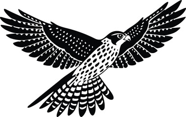 Stylized black and white peregrine falcon in flight