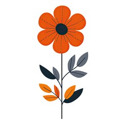 Orange flower with autumn leaves on white background. Illustration for a floral design