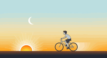 Obraz premium Cycling at dawn with a sense of freedom and the promise of a new day beginning