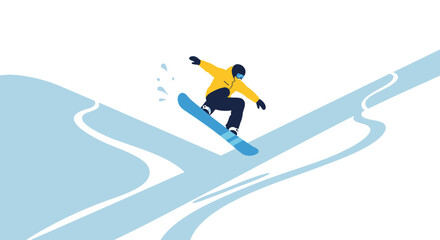 Obraz premium Dynamic snowboarding illustration showcasing aerial trick and winter sports activity