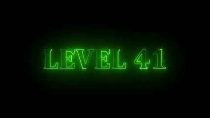 Level text font with neon light. Level 41 neon sign.color letters spelling out level Up appear .Glowing neon color LEVEL- 8 text animation icon sign symbol on black background. - Powered by Adobe