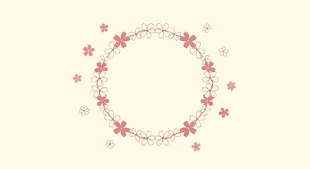 Delicate Pink Floral Wreath with Empty Center Space on Pastel Background