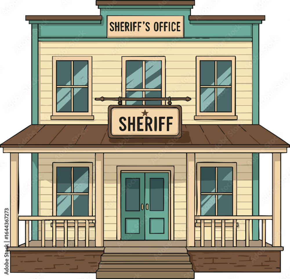 Poster sheriff office building front view western style architecture vector illustration