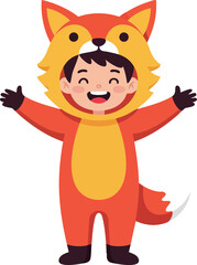 Child wearing happy fox costume playing with arms wide open vector illustration 