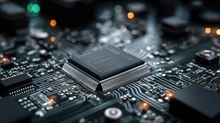 Close-up of a Microchip on a Circuit Board: High-Tech Detail