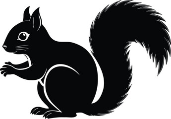 Black silhouette of a squirrel holding a nut