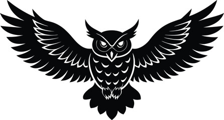 Black silhouette of an owl with wings spread wide