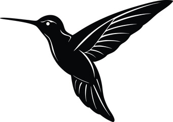 Elegant black silhouette of a hummingbird in flight