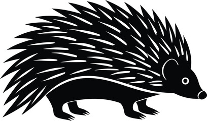 Stylized black silhouette of a hedgehog on a white background