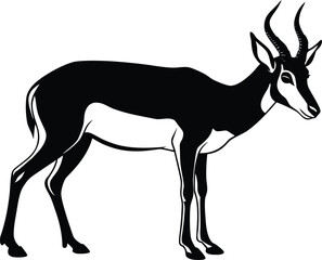 Black and white illustration of a gazelle standing gracefully