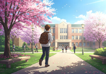High School Male Student Walking to School &mdash; Character Illustration PNG & Background Scene