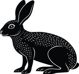 Stylized black rabbit illustration with white accents