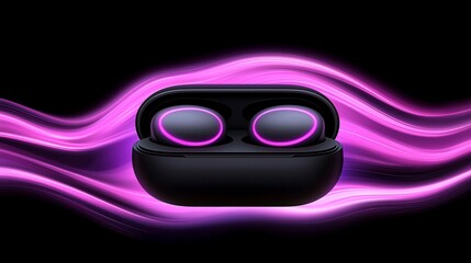 Stylish wireless earbuds with glowing design showcasing modern technology against a vibrant background