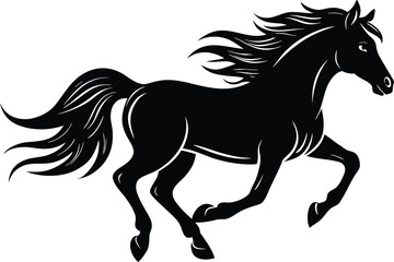 Elegant black silhouette of a galloping horse