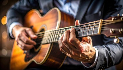 Obraz premium Man Playing Acoustic Guitar Close Up