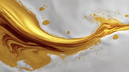 Painting of a gold wave with splatters of paint. The painting has a dreamy, ethereal quality to it