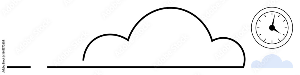 Poster minimal outline of a cloud and clock indicating time. ideal for cloud computing, technology, time ma