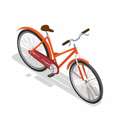 Fototapeta premium An isometric illustration of a red bicycle, showcasing its components and design, casting a shadow.