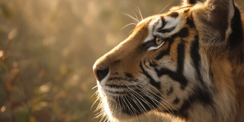 Obraz premium Majestic tiger observing sunrise in indian wildlife sanctuary