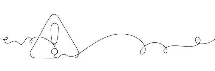 Exclamation continuous one line mark stop sign caution attention danger. Continuous one line exclamation alert icon hazard point risk safety illustration important road triangle mistake error outline