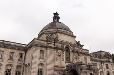 Impressive dome and intricate details of Cardiff City Hall, an iconic landmark in the Welsh capital