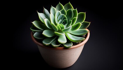 a succulent in a pot isolated on a black background