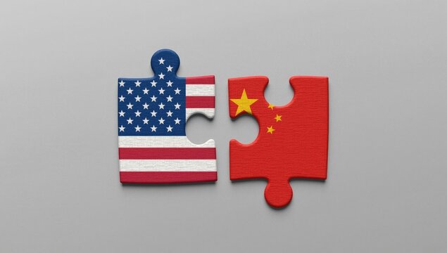 United states and china flags depicted as puzzle pieces symbolizing international relations and global cooperation or conflict