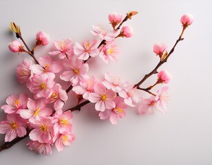 Obraz premium a delicate branch of pink cherry blossoms against a light background symbolizing beauty and renewal