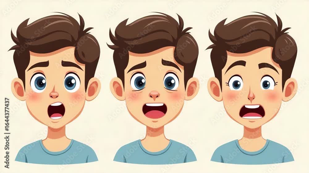 Poster Cartoon Vector Illustration of Human Emotions: Diverse Facial Expressions for Game Design with Empty Space for Customization
