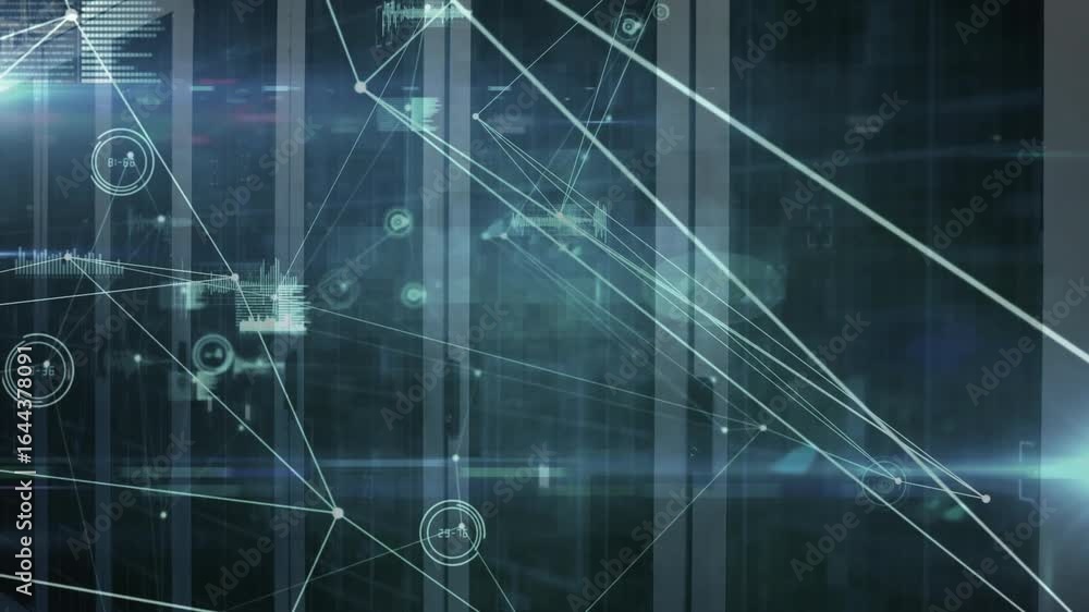 Poster data line emerging triggers digital network growing with glowing nodes mapping server connections