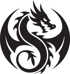 stylized dragon silhouette in black and white for logo emblem fantasy design isolated vector illustration artwork