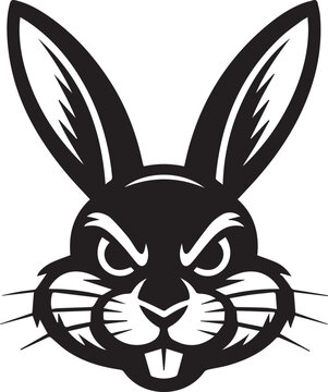evil bunny face logo design in monochrome style for gaming clan emblem tattoo graphic or aggressive sports mascot art