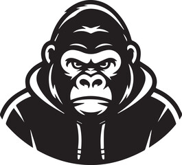 angry gorilla hoodie avatar vector minimal monochrome streetwear mascot symbol for gaming logo and merchandise