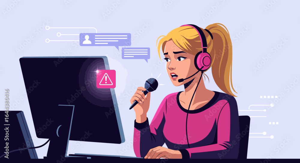 Poster frustrated customer service representative dealing with technical issues at work